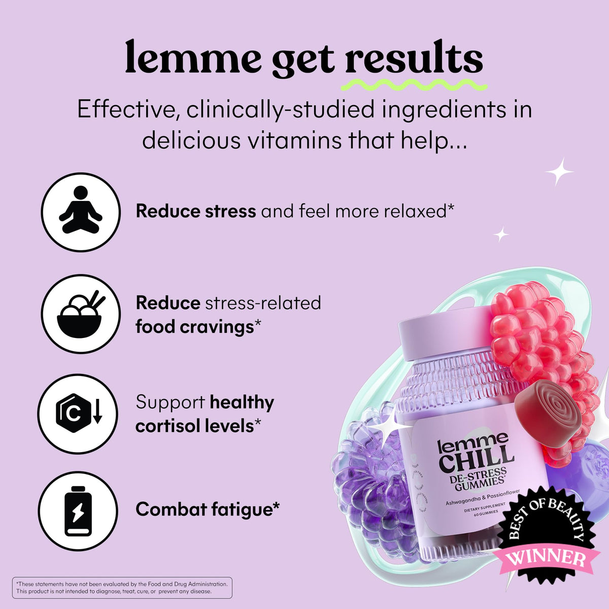 Lemme Chill Stress Relief Gummies with 300mg KSM-66 Ashwagandha, Lemon Balm, Passionflower & Goji to Support Relaxation, Healthy Cortisol & Sleep - Gluten-Free, Non-GMO, Mixed Berry (60 Count)