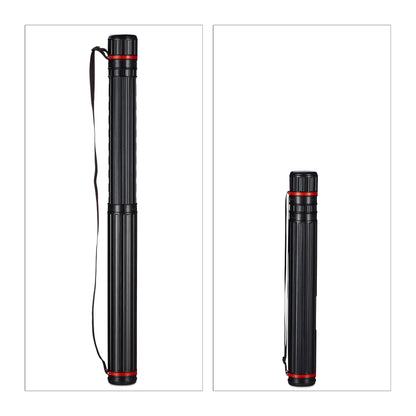 Relaxdays Telescopic Poster Tube, Up To Size A0, Adjustable Shoulder Strap, Screw Cap, 64-107 cm, Plastic, Black