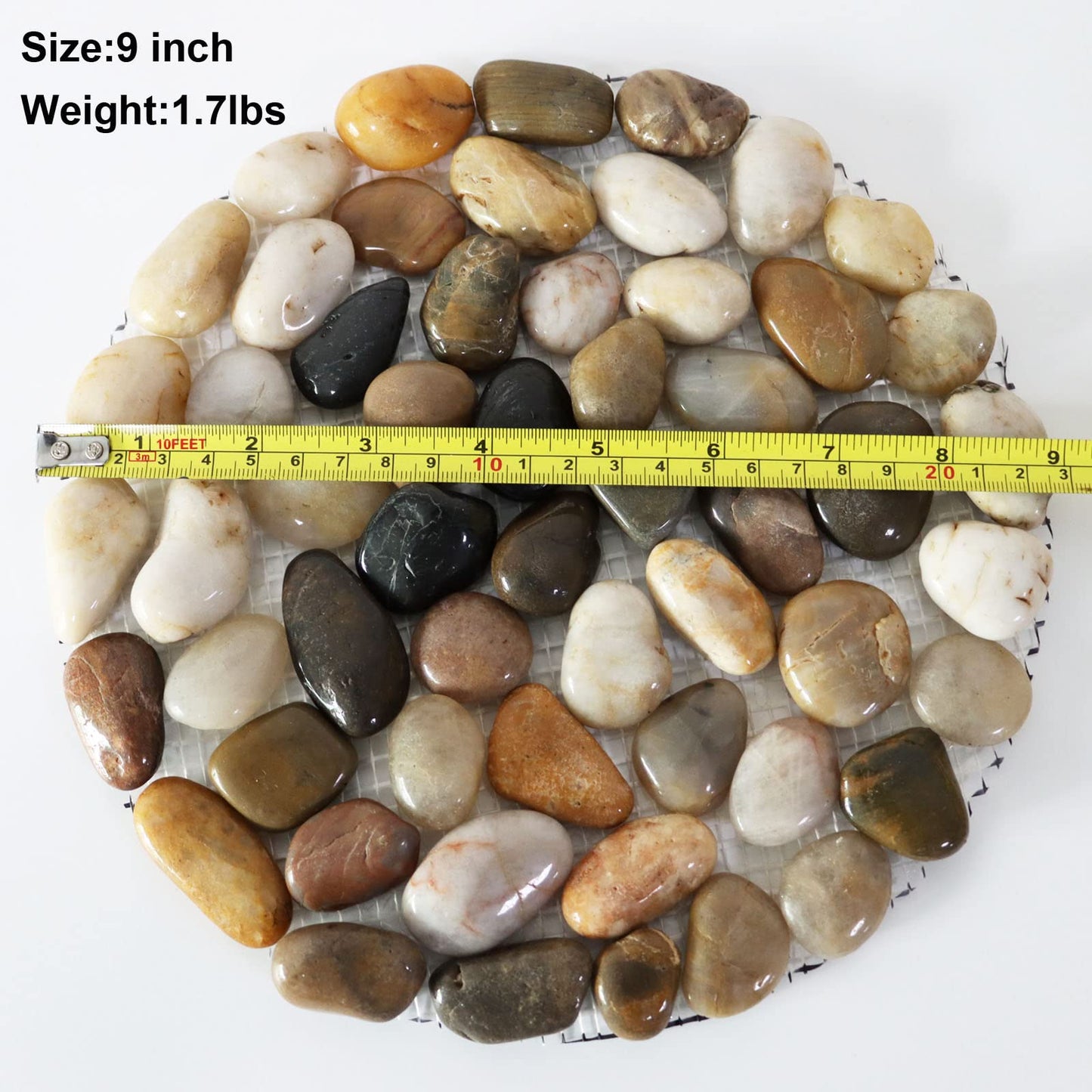Natural Pebble Stepping Stones for Garden & Outdoor Walkways - 9 Inch Round Therapeutic Massage Stones, 6pcs Non-Slip Acupressure Floor Mats, Polished River Rock Decorative Stone Path