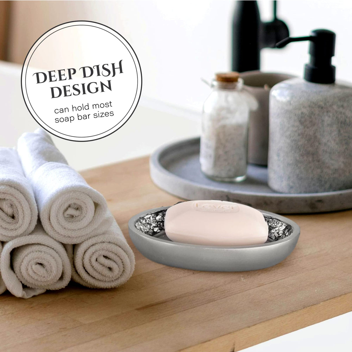 Creative Scents Crackled Glass Soap Dish for Bathroom, Decorative Dry Bar Soap Holder, Best Dishes for Sink/Bath/Shower Decor.