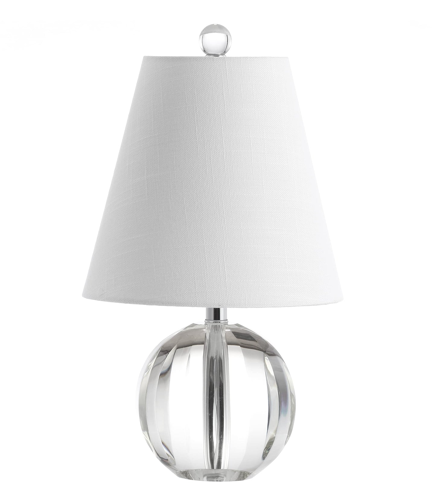 JONATHAN Y 16" Clear Crystal Ball LED Table Lamp, White Modern Bedside Lamp, with White Linen Empire Shade, Glam Orb Glass Nightstand Lamp for Living Room, LED Bulb JYL2079A