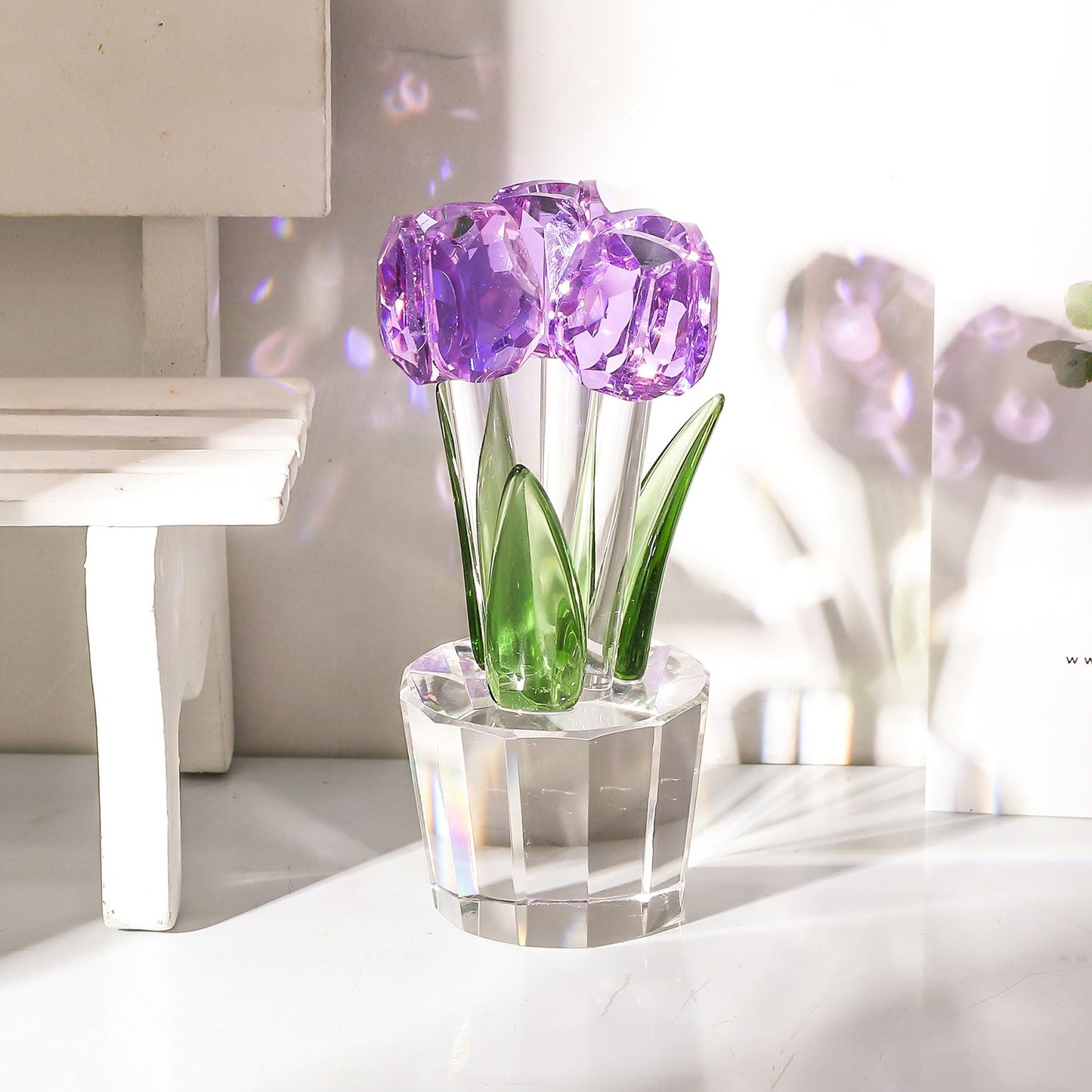 Movdyka Tulips Glass Flowers Figurines Crystal Decor Collectibles