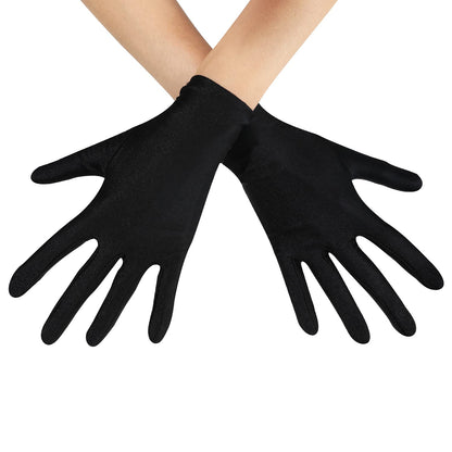 Women Formal Bridal Short Satin Banquet Party Wedding Black Opera Gloves Wrist Length for Wedding Evening Party (Black)