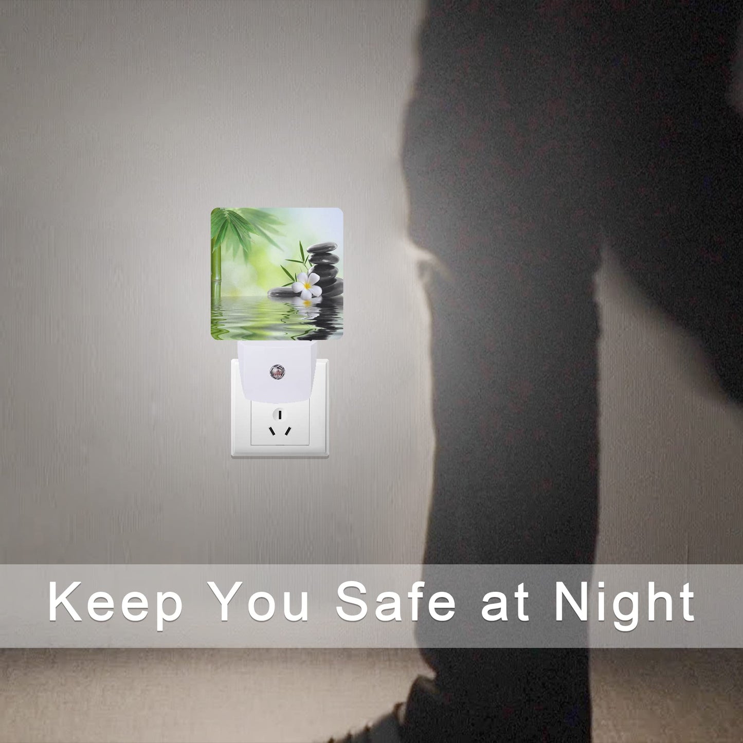 Smoaffly Zen Stones Bamboo Tree Jasmine Flower Spa Night Light Plug-in LED Nightlights Auto Sensor Night Lamp Dusk-to-Dawn Lamp Home Decor for Nursery Children Girls Boys