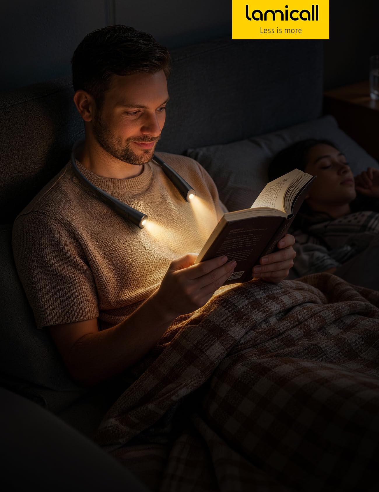 Lamicall 3.4oz Ultra-Light Book Light for Neck - [4-Color & 5-Brightness][Bendable Arms] Neck Light with 70 Hours Runtime, Reading Lights for Books in Bed, Knitting, Repairing, Crafting, Crocheting