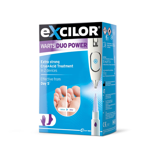 Excilor Warts Duo Power Treatment - Extra Strong Effective Wart Verruca Removal - 2 Devices in 1 Box - Cryo Freeze & Acid Treatment - Hands & Feet - Effective from Day 5 - Clinically Proven