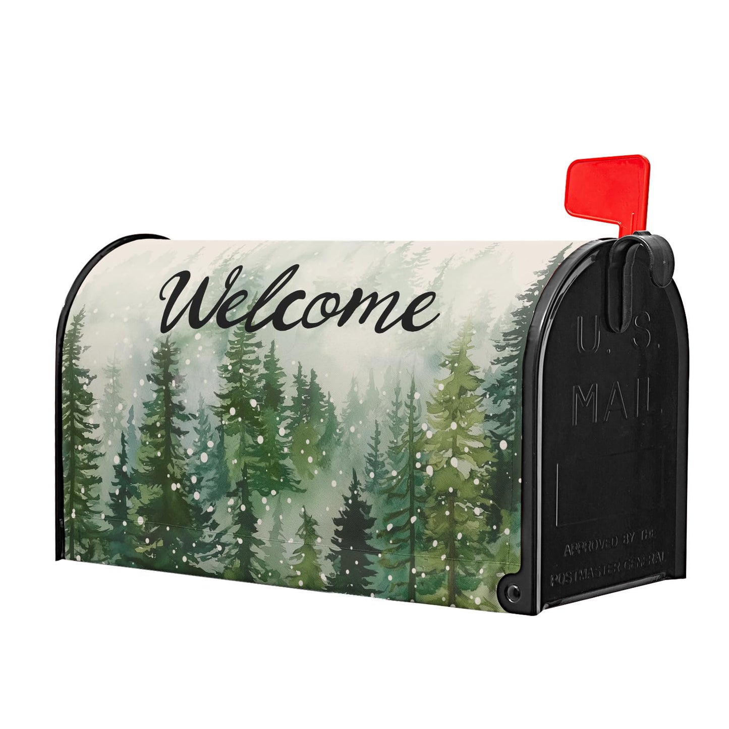 Winter Welcome Mailbox Cover Magnetic Standard Size 21"x 18" Green Winter Pine Tree Decorative Mail Box Covers Christmas Snowflake Holiday Mailbox Wraps Post Letter Box Cover for Home Garden Yard