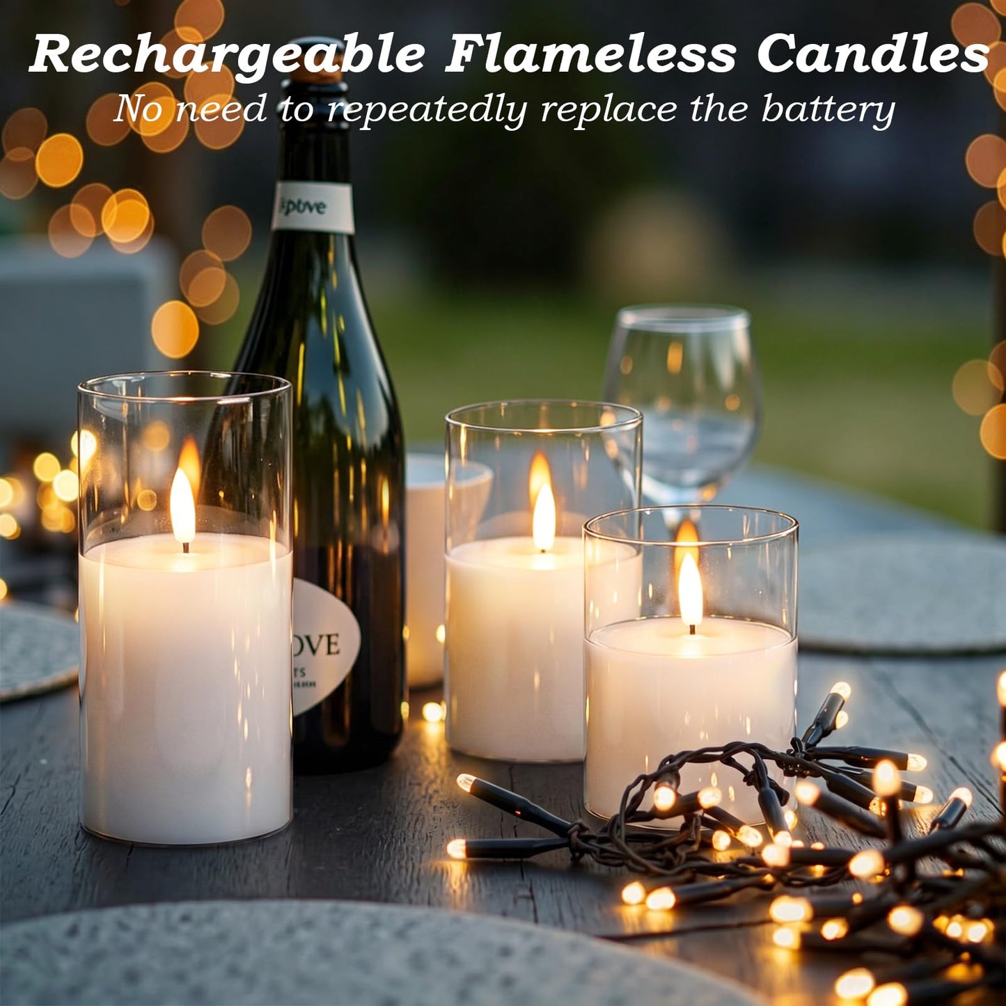GenSwin Rechargeable Flameless Candles with Remote Timer, Clear LED Battery Operated Candles with Flickering Flame, Glass and Real Wax Pillar Candle Holiday Home Decor(Set of 3, D3”xH4”5”6”)