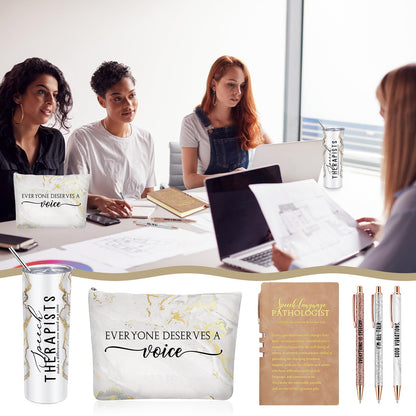 RimCereal 6 Pcs Speech Therapy Gifts Slp Gift for Speech Language Pathologist 20 oz Tumbler Makeup Bag A6 Notebook Ballpoint Pen Slp Graduation Appreciation Gift for Teacher Therapist Birthday(White)