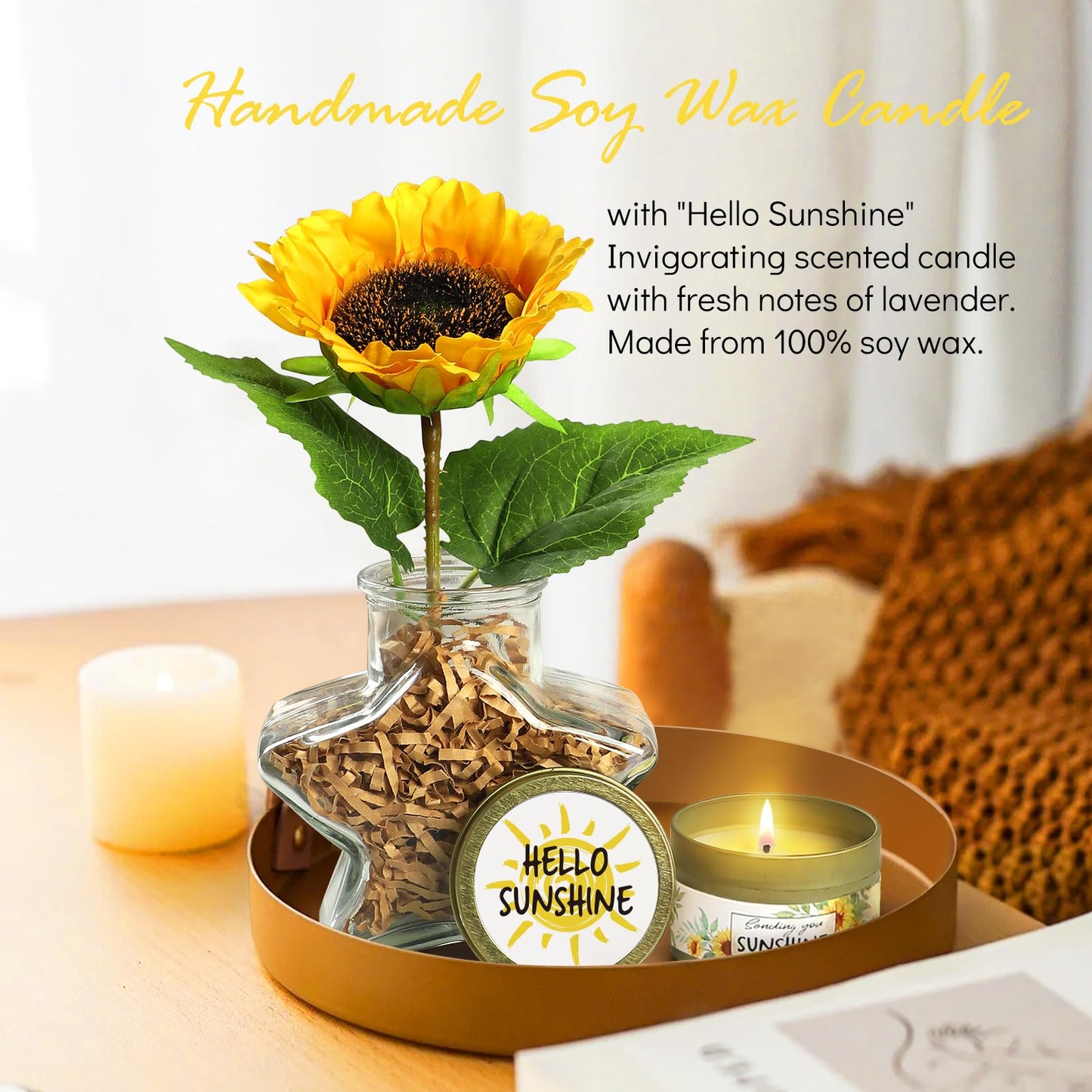 Birthday Gifts for Women Sunflower Gifts Get Well Soon, Sending Sunshine Gift Baskets, Self Care Spa Gift for Women Her Mom Best Friends Sister, Thank You Christmas Day w/Glass Cup