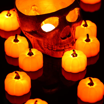 ORIA Pumpkin Tea Lights, 12 Pack Flickering Flameless Pumpkin Candles, for Decoration, Halloween, Thanksgiving Party
