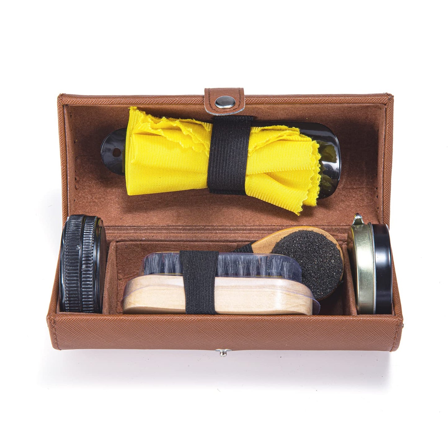 YUET Shoe Polish Kit Cleaning Shine Care Barrel Set For Brown Black Leather With Brush Travel Case Luxury Premium Soft Horsehair Bristle Dauber, Wooden Applicator, Shoehorn, Cloth 7 Piece