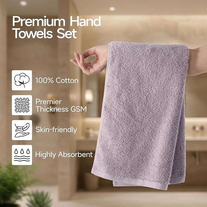 REDKISS 4-Pack Luxury Hand Towels, 16x32 Inch 450 GSM 100% Cotton, Super Soft