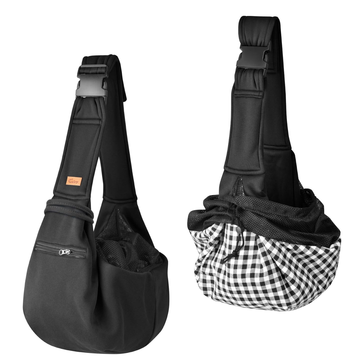 CUBY Dog and Cat Sling Carrier - Small Dog Carrier Sling with Adjust Strap & Zip Pocket, Hands Free Soft Dog Slings for Small Dogs Cats Puppy Pets Outdoor Travel Safety Purse Bag (Black)