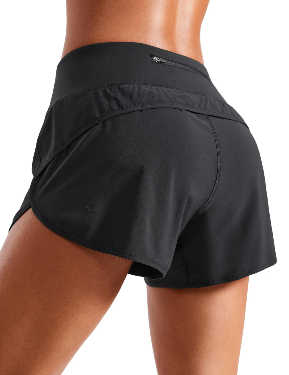 CRZ YOGA Mid Waisted Running Shorts for Women 4" Soft for Gym Athletic Workout with Zipper Pocket Liner Quick Dry Black Medium