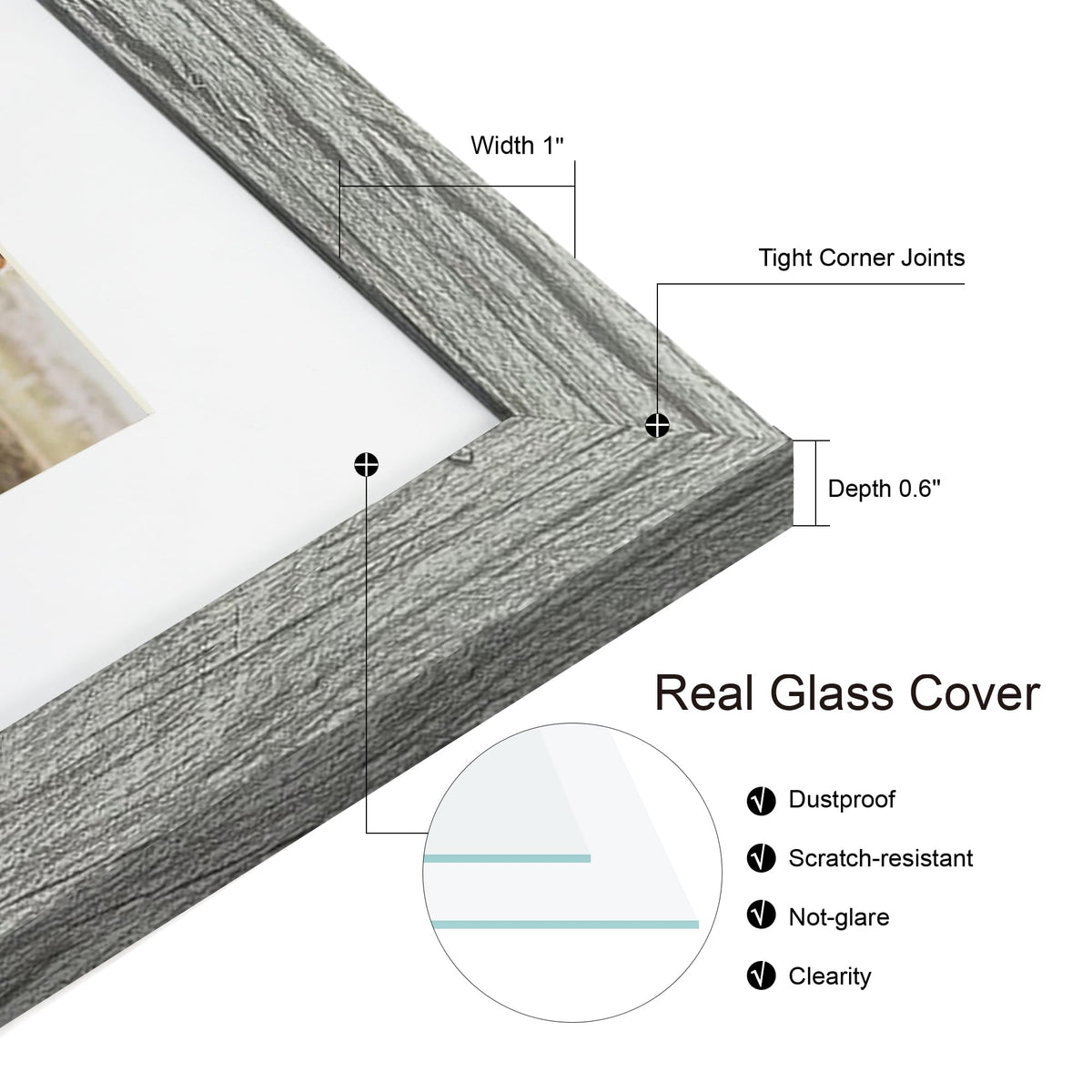 Hongkee 12x22 Picture Frame Set of 2, Grey with Glass Collage Frame, Display Eight Opening 4x6 Photos With Mat or 12 x 22 Newspaper Without Mat - Horizontal or Vertical Wall Mounting