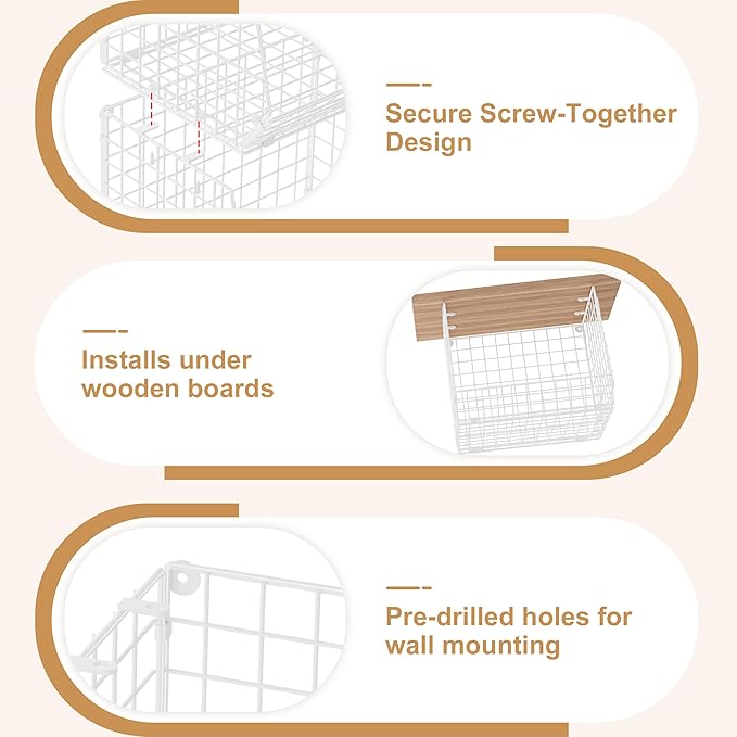 3 Pack Screw Mount Under The Wooden Shelf Laundry Room Organizer: Foldable Wire