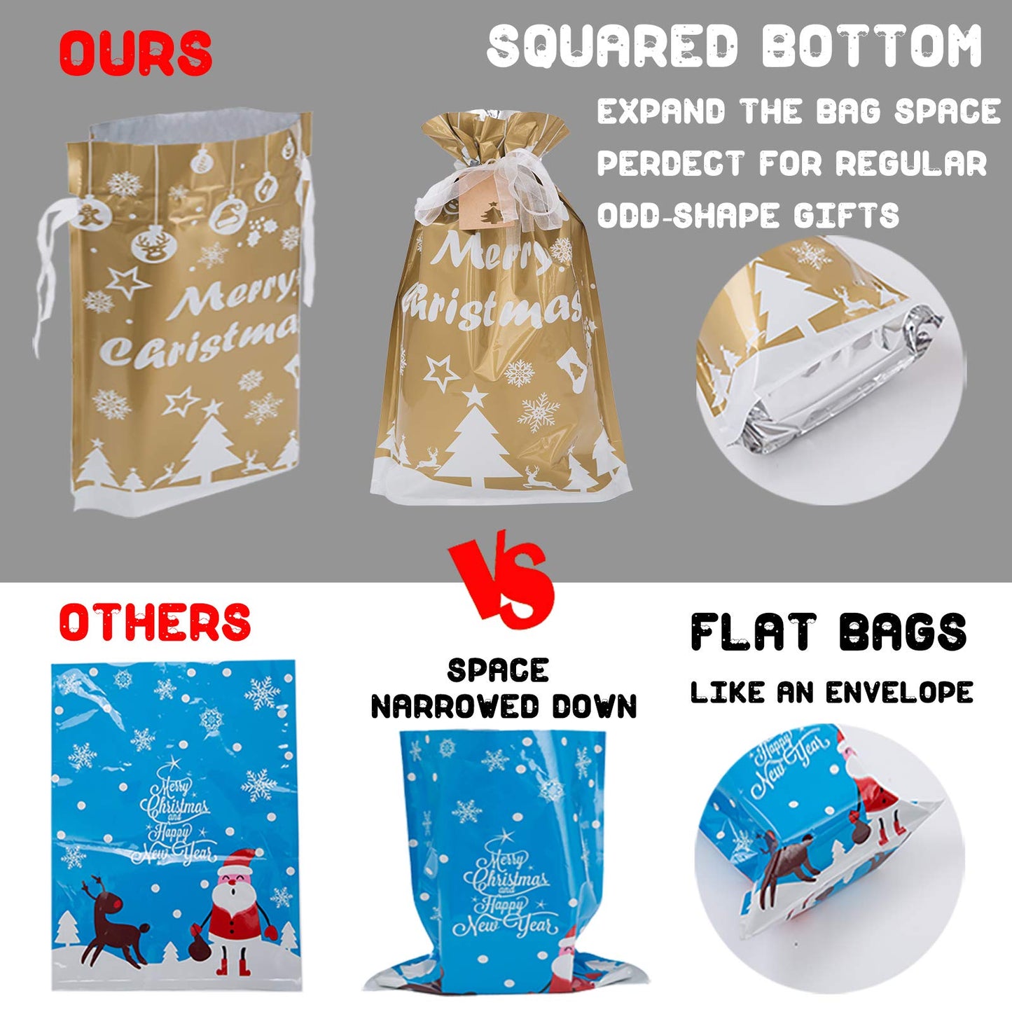 YALTOON 40pcs Drawstrings Christmas Gift Bags Assorted Sizes, Christmas Bags for Gifts Wrapping, Holiday Presents