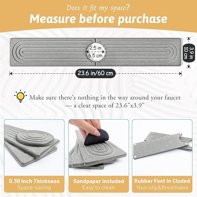 Diatomite Sink Protector for Kitchen, 23.6" Durable Faucet Mat Splash Guard
