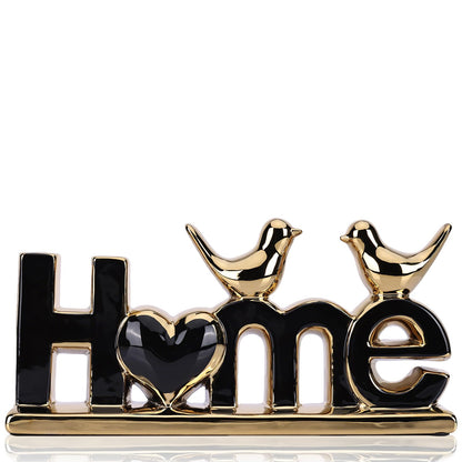 DOVDOV Black and Gold Ceramic Home Sign, Black and Gold Bird Sculpture, Modern Creative Decorative Sculpture, Suitable for Living Room Coffee Tables, TV cabinets, entryways, and Display Shelves.