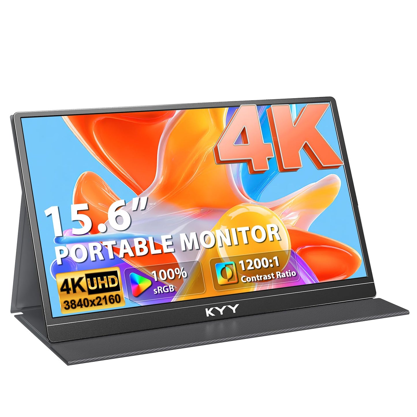KYY Portable Monitor 15.6inch 1080P FHD USB-C, HDMI Computer Display HDR IPS Gaming Monitor w/Premium Smart Cover & Screen Protector, Speakers, for Laptop PC MAC Phone PS4 Xbox Switch