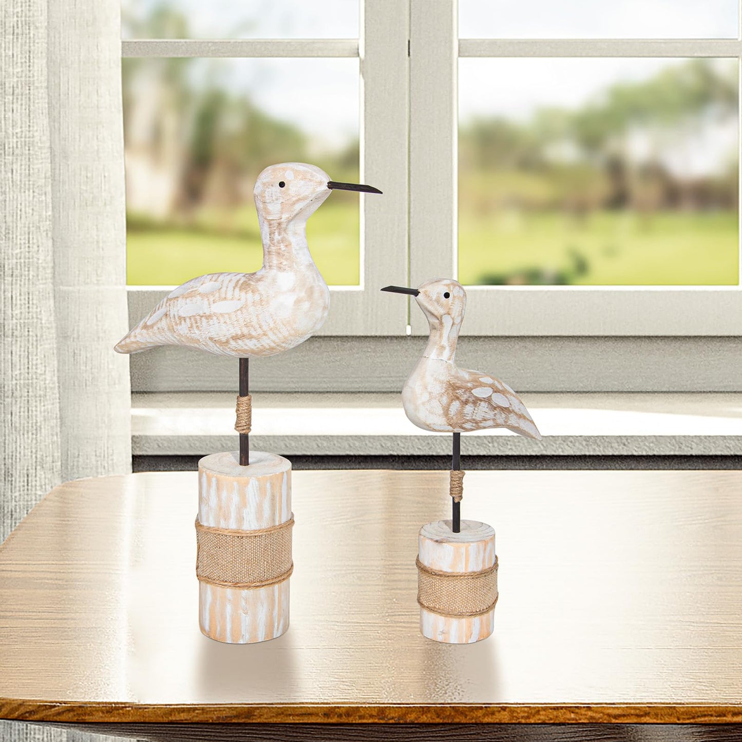 EVINIS Wooden Sea Birds Statues Coastal Decor, White Seagull Statues for Nautical Coastal Beach Ocean Home Decoration