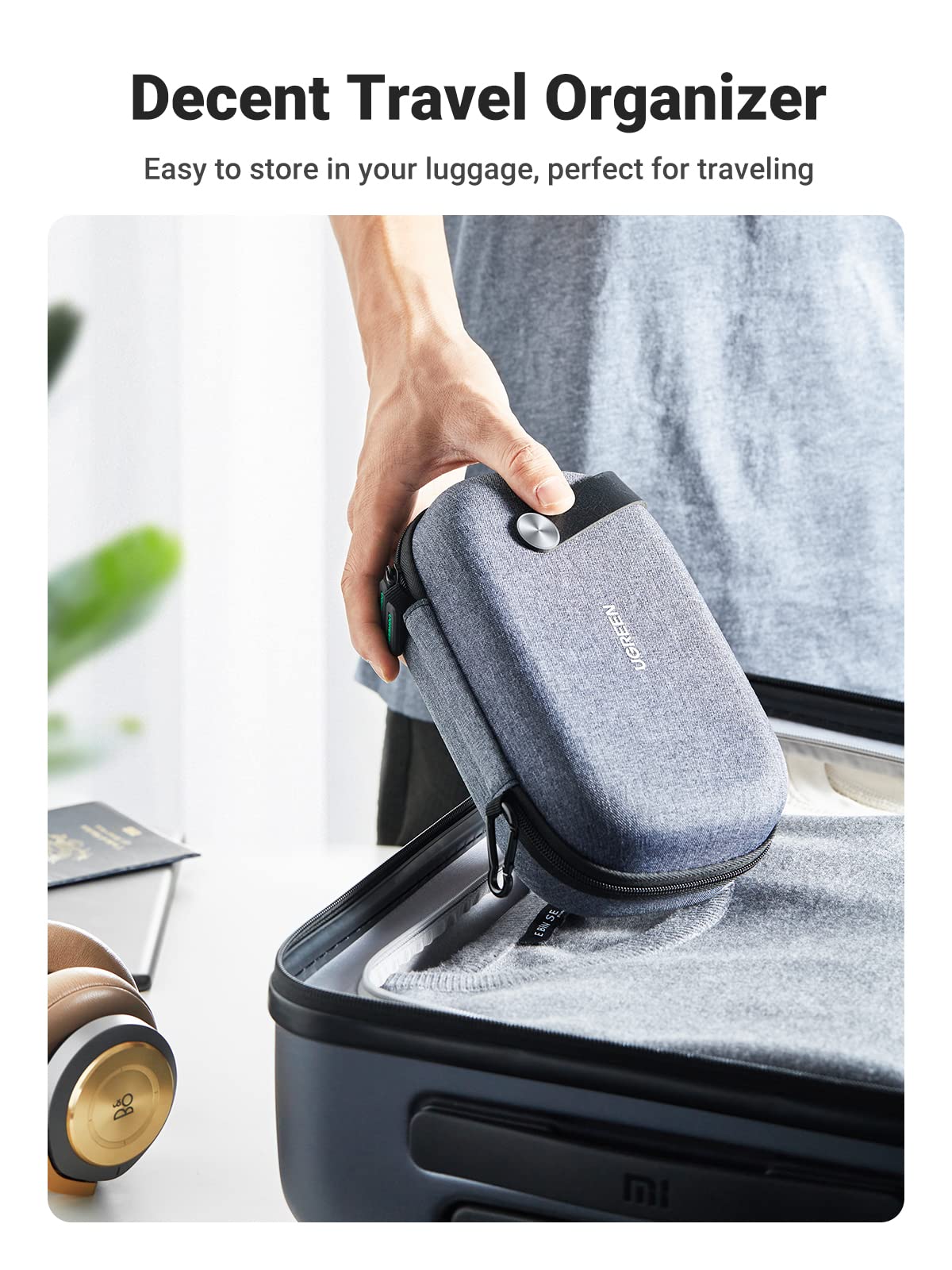 UGREEN Travel Accessories Bag, Portable Cable Organiser Travel Electronics Organiser Small Gadget Cable Bag Pouch, Hard Case for Charger Adapter Power Bank Hard Drive(Grey)