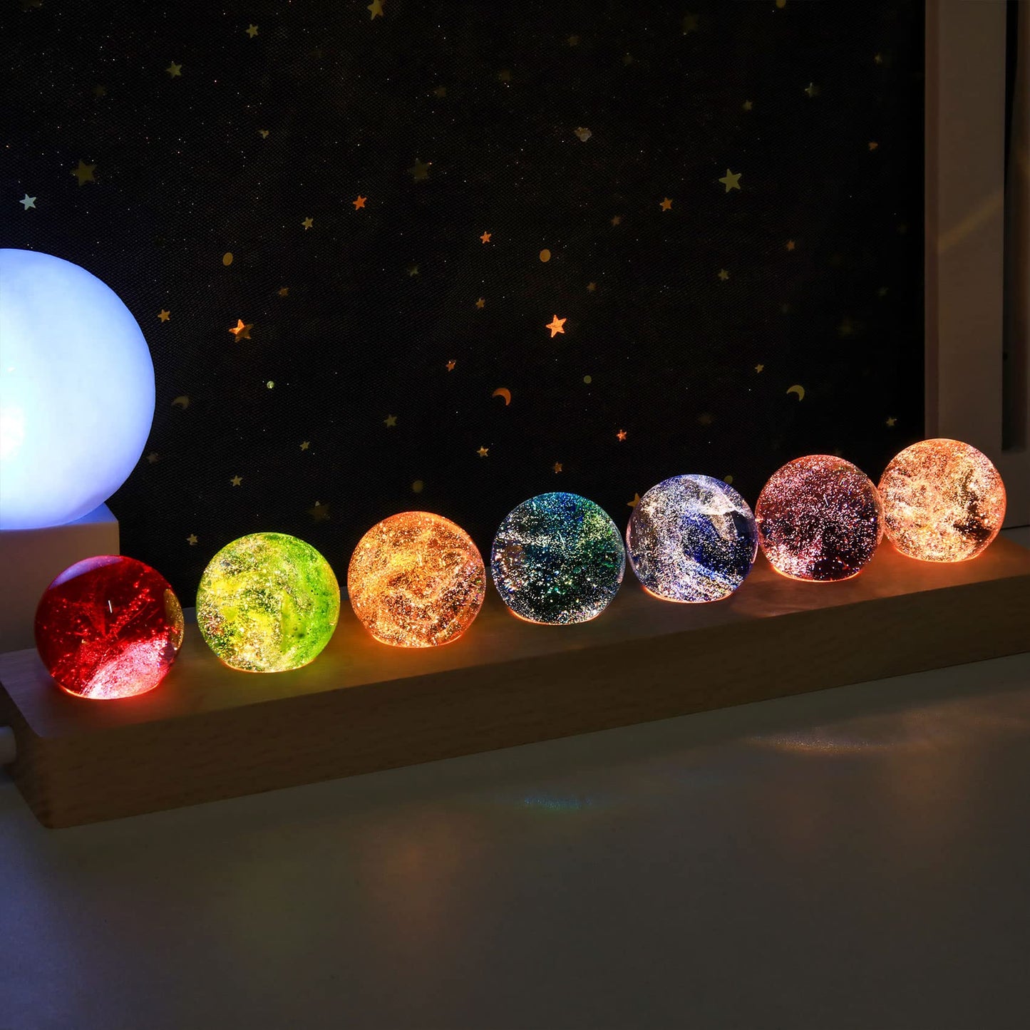 Movdyka 7 Colorful Glass Crystal Ball Desk Ecorations Chakra Healing Stones