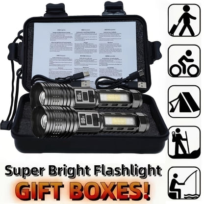 1PC/2PCS high Brightness Rechargeable LED flashlights, with a Total of 7 Modes, COB Side Light - red Blue Flash with Digital Display Function, Gift Box Set, Suitable for Emergency situations (2)