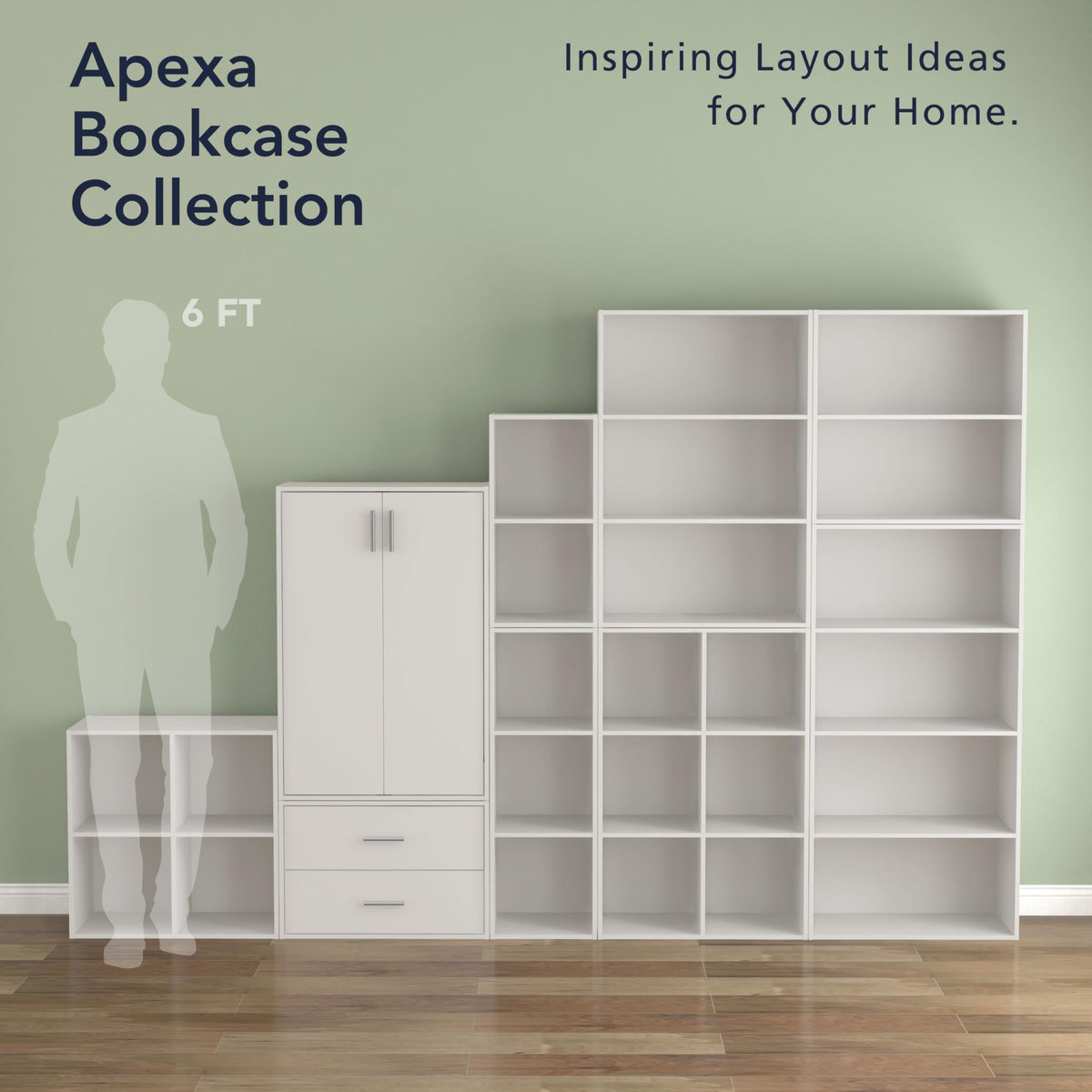 Homes: Inside + Out Apexa 4-Cube Storage Organizer Shelves, Stackable Wood Bookcase Fits Cubby Bins for Organization, Dorm Teen Room Decor & Home Office, White
