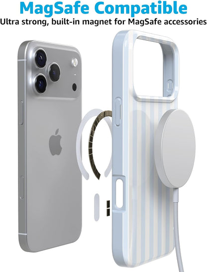 Casely iPhone 17 Pro Case | Blue Stripes | Sunday Best | Compatible with MagSafe | Classic Ultra Slim Design