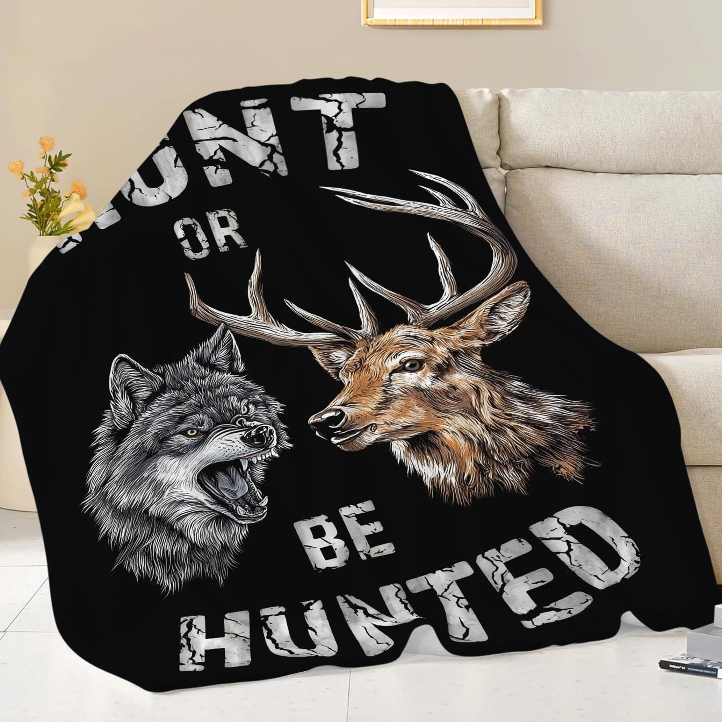 Hunting Blanket for Men, Deer Wolf Throw Blanket for Couch Bed, Soft Rustic Flannel Fleece Blanket, Cozy Hunting Gifts for Husband Dad Hunters Cabin Decor 50"X40"