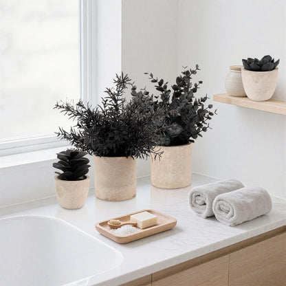 ALAGIRLS 4 Packs Fake Plants Small Artificial Plants Indoor Black Eucalyptus Rosemary Succulents Plants Potted Faux Plants for Home Indoor Office Bathroom Living Room Decor