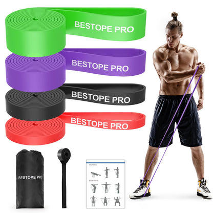 Resistance Band Pull Up Assist Band Set - 4 Thick and Heavy Different Resistance Workout Exercise Band with Door Anchor, Stretch Training Fitness Band for Unisex, Ideal for Home, Yoga, Powerlifting