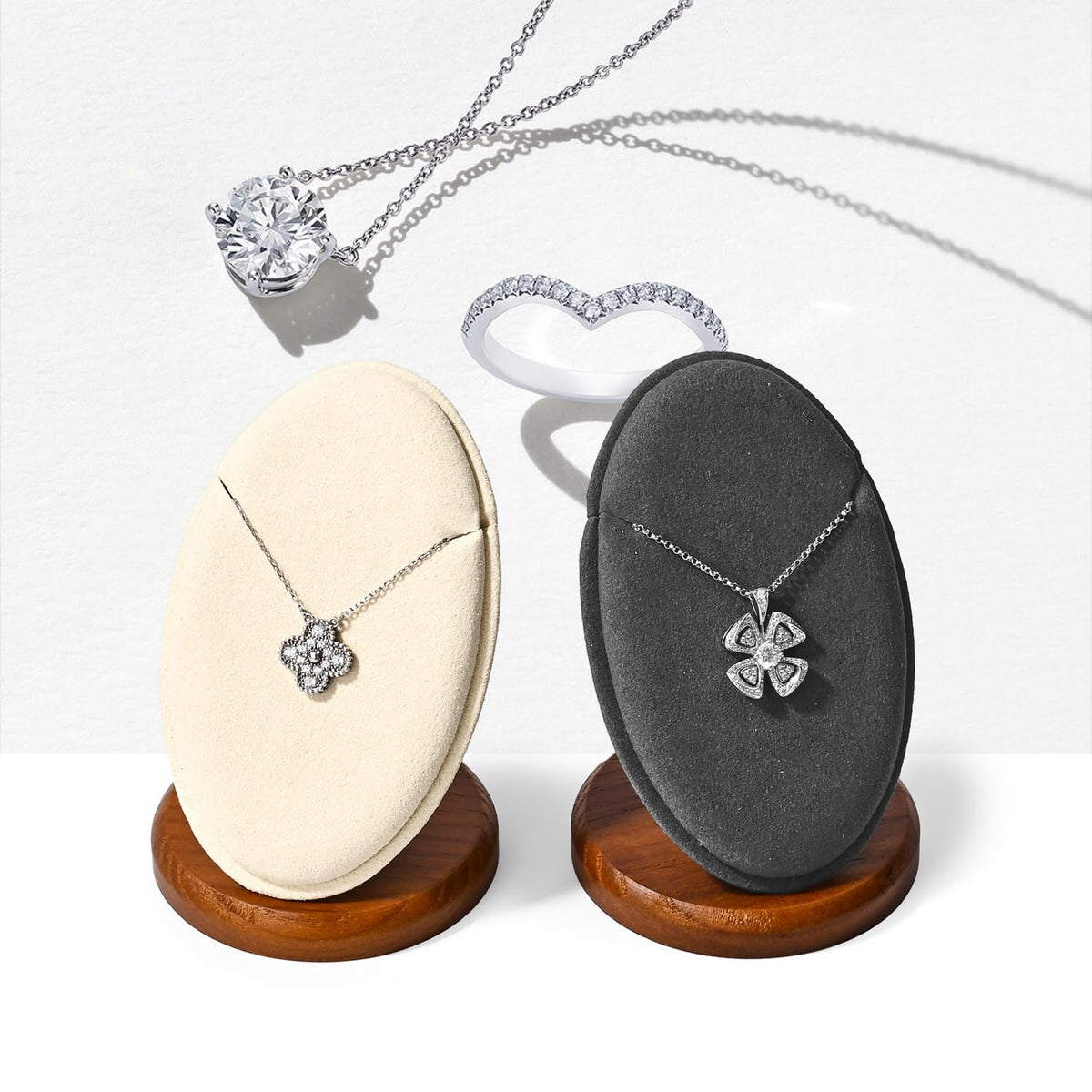 Woodten Solid Wood Necklace Pendant Display Stand Microfiber Jewelry Showcase Stand Display for Pendant Necklace(Grey)