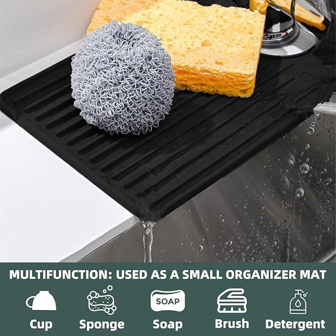 Faucet Mat for Kitchen Sink, Silicone Faucet Handle Drip Catcher Tray, Drying