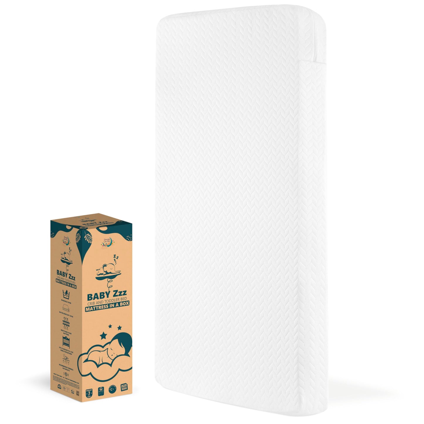 Dream On Me Baby Zzz 5” Full-Size Crib & Toddler Bed Mattress in a Box – GREENGUARD Gold & BSA Certified, Breathable, Water-Resistant, Machine Washable Cover, (52" L x 28" W x 5" H)
