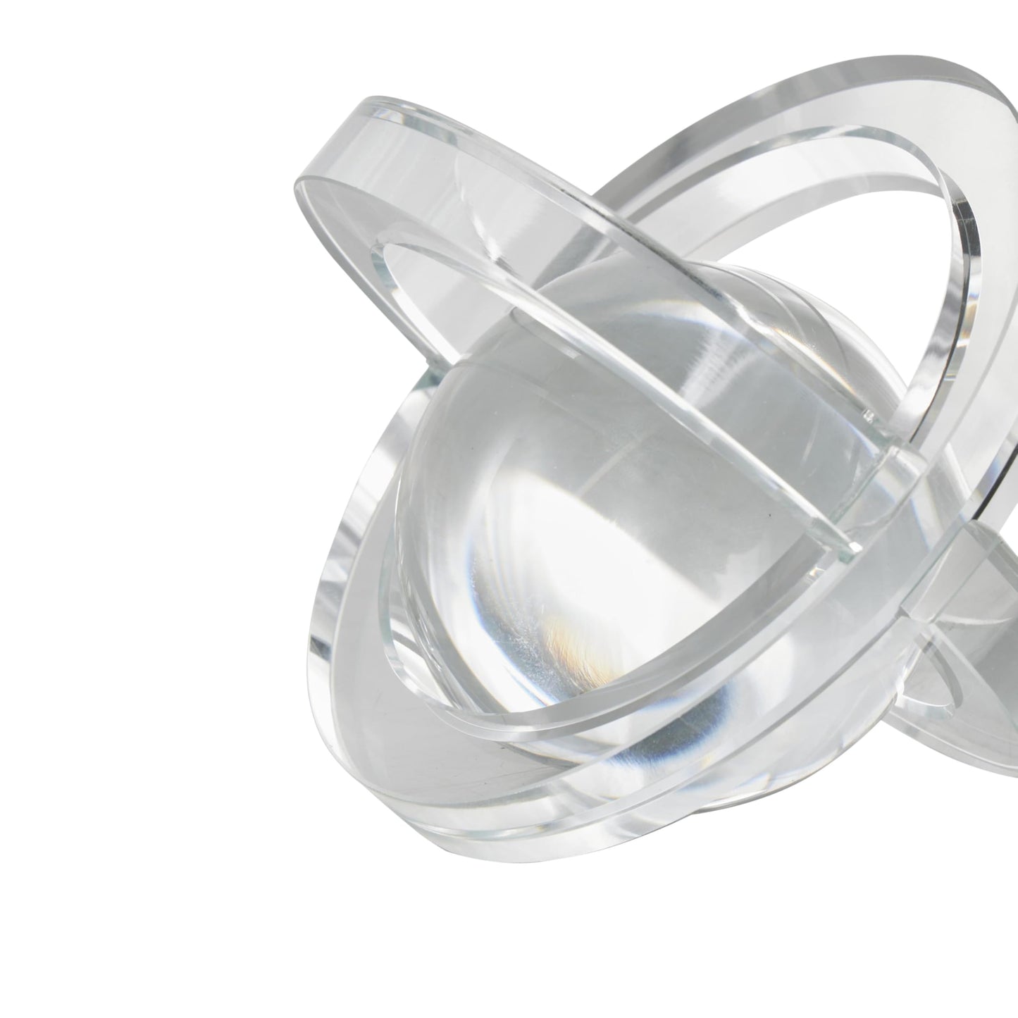Deco 79 Glass Geometric Decorative Sculpture Orb Home Decor Statues with Overlapping Rings and Ball Center, Set of 3 Accent Figurines 4", 4", 3" H, Clear