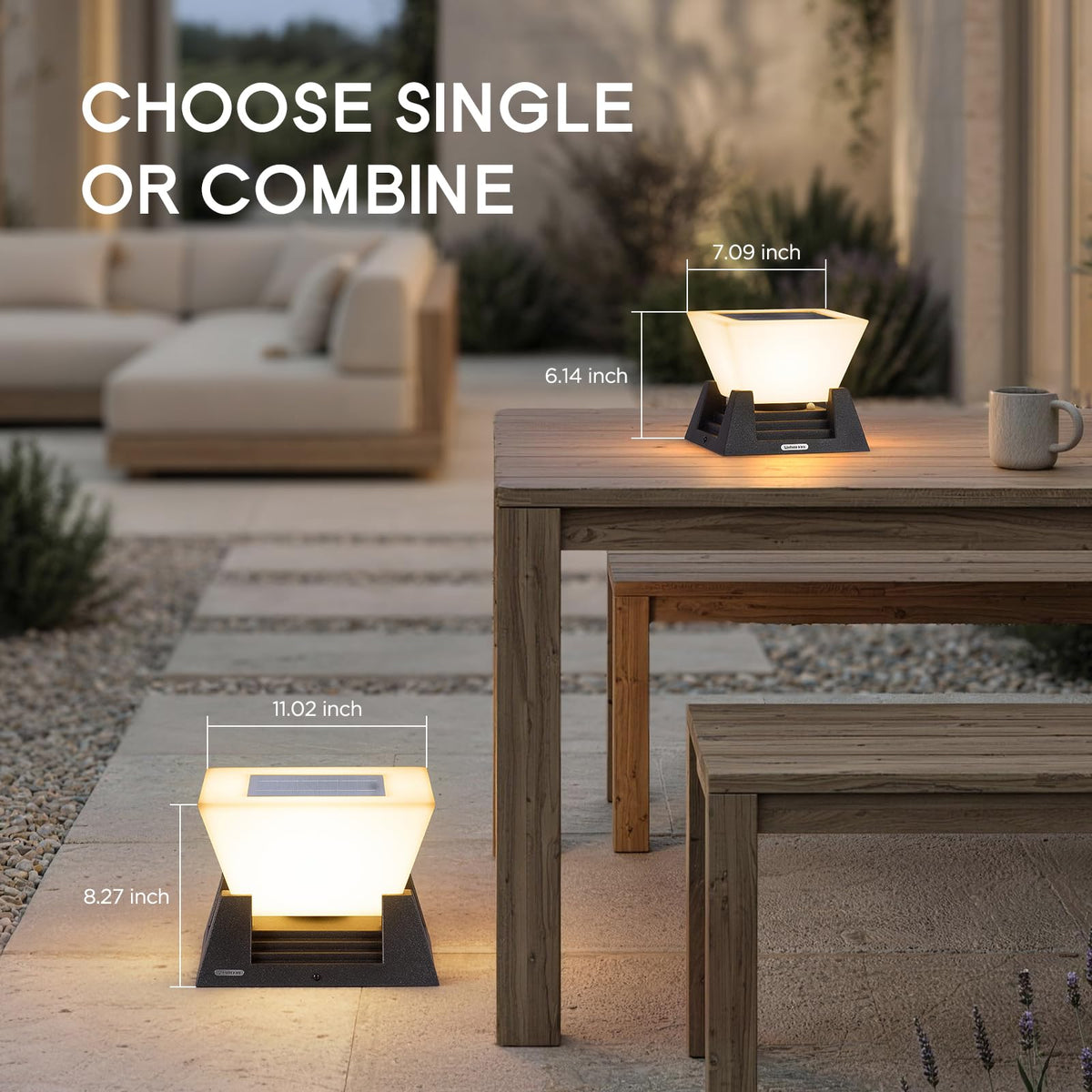 Linkmoon Solar Post Lights, 11'' Pillar Light Fixture, Waterproof Dusk to Dawn Fence Column Lantern, 3000K LED Outdoor Column Lights, Post Cap Lamp Outdoor Lighting for Patio Garden Driveway Deck Yard