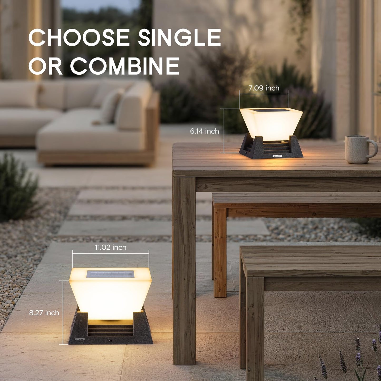 Linkmoon Solar Post Lights, 11'' Pillar Light Fixture, Waterproof Dusk to Dawn Fence Column Lantern, 3000K LED Outdoor Column Lights, Post Cap Lamp Outdoor Lighting for Patio Garden Driveway Deck Yard