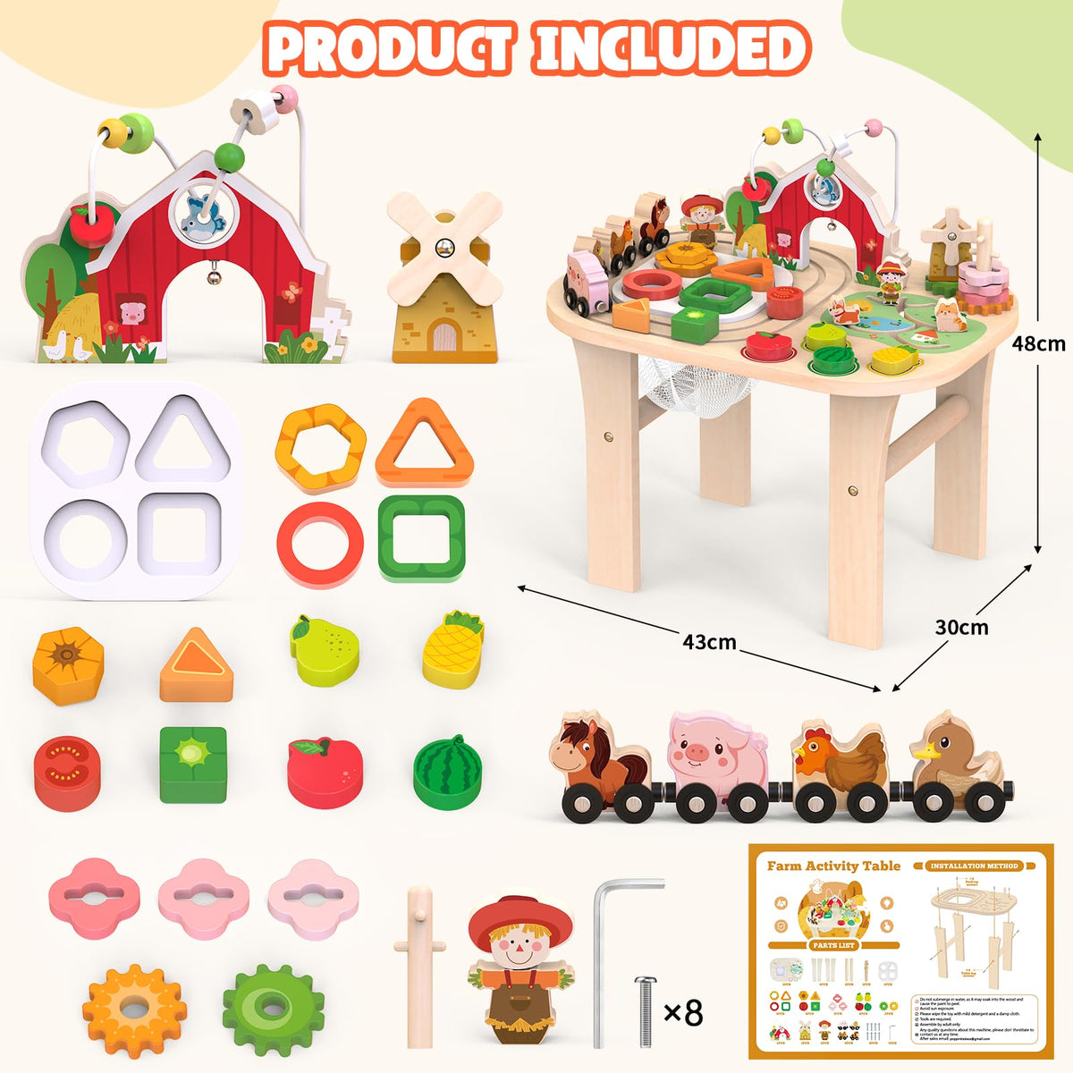 Weilim Montessori Activity Table for 1 Year Old, Wooden Farm Toddler Toy