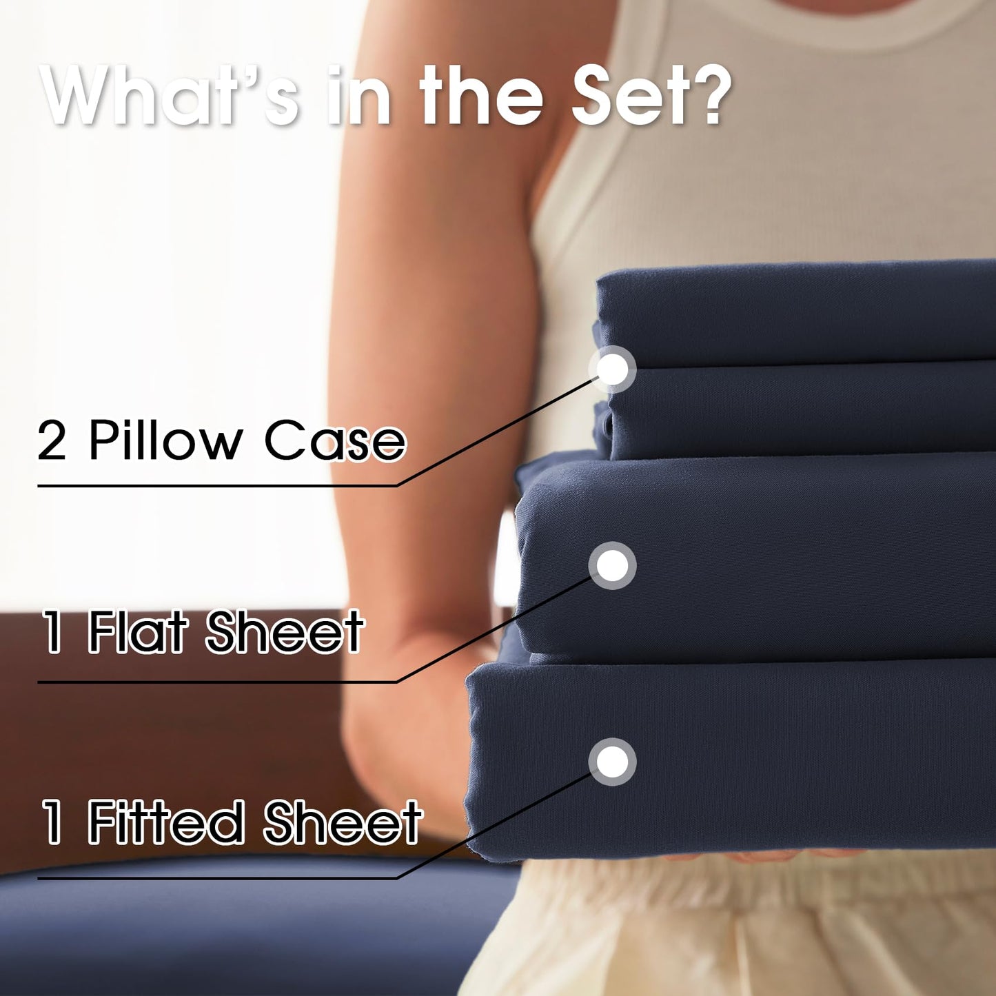 USXIBEI Queen Size 4 Piece Sheet Set - Comfy Breathable & Cooling Bed Sheets Set, Soft and Wrinkle Free, Deep Pockets, Easy & Secure Fit, Hotel Luxury Bedding - Oeko-Tex - Navy Blue