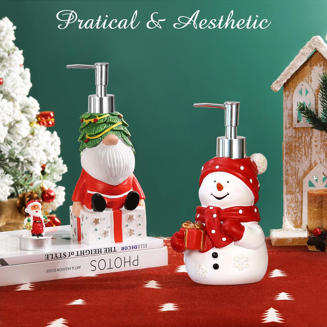 Luxspire Christmas Soap Dispenser, Resin Hand Soap Bottle and Lotion Dispenser Rustproof Refillable, Christmas Santa Decor No Leak for Kitchen Shower Bathroom Countertop, 350ml