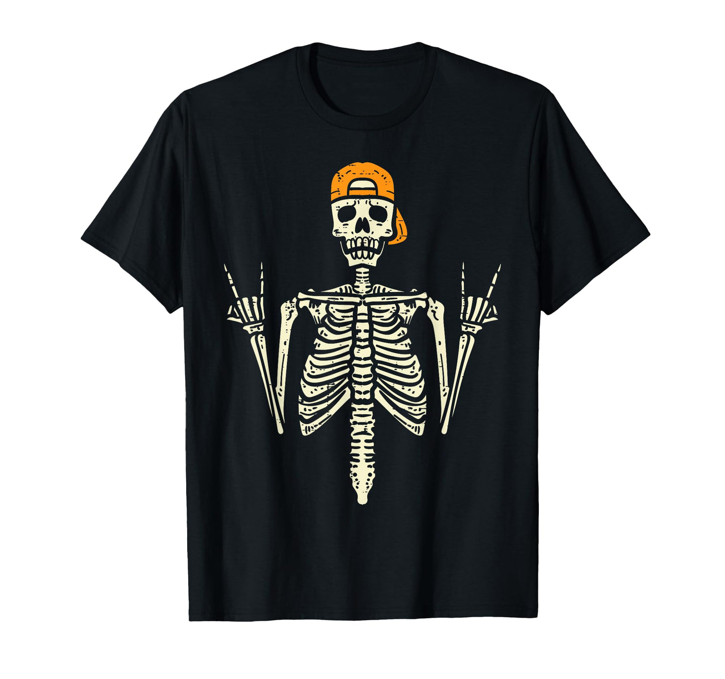 Rocker Skeleton Cap Skater Cool Halloween Punk Rock Men Boys T-Shirt