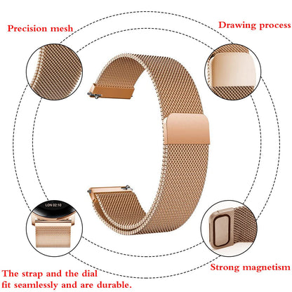 Quick Release Watch Strap - 20mm/22mm Lug Width Stainless Steel Metal Strap Milanese Mesh Wristband Magnetic Lock Replacement Band Smart Watch Wristbands for Men Women (22mm, Rose Gold)