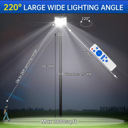 JAYNLT Y-2000W Solar Street Lights Outdoor, 60000LM 6500K Solar Parking Lot Lights Dusk to Dawn, IP67 Waterproof Solar Security Flood Lights with Motion Sensor for Yard, Garden, Parking Lot