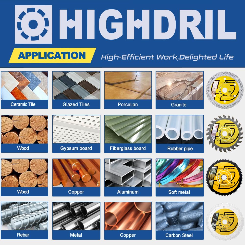 HIGHDRIL 3" 75mm Circular Saw Blade Set 4pcs and HIGHDRIL 11Pcs Diamond Hole Saw Kit