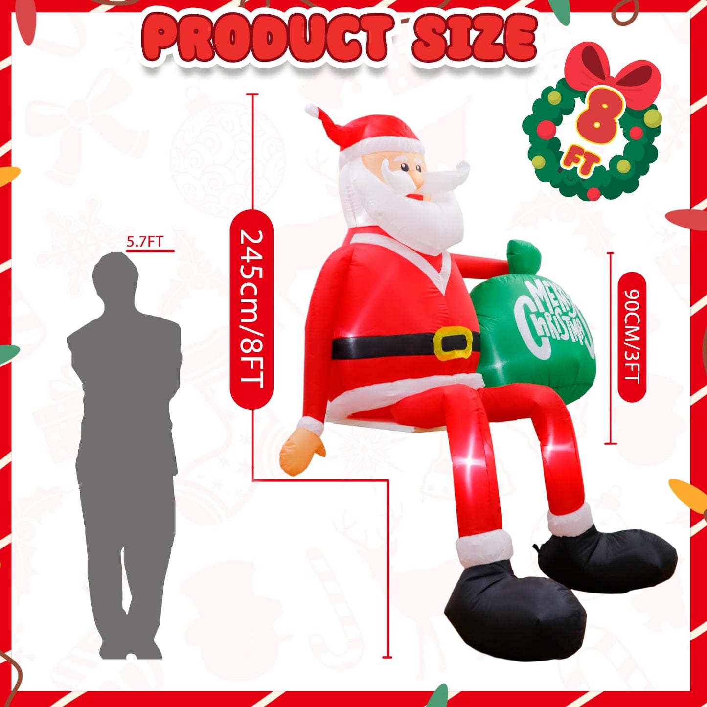 GUDELAK 8FT Christmas Inflatables Outdoor Decoration, Climbing Inflatable Santa Claus Blow Up Yard Decorations with LED, Inflatable Christmas Decorations Outdoor for Yard Roof Garden Lawn