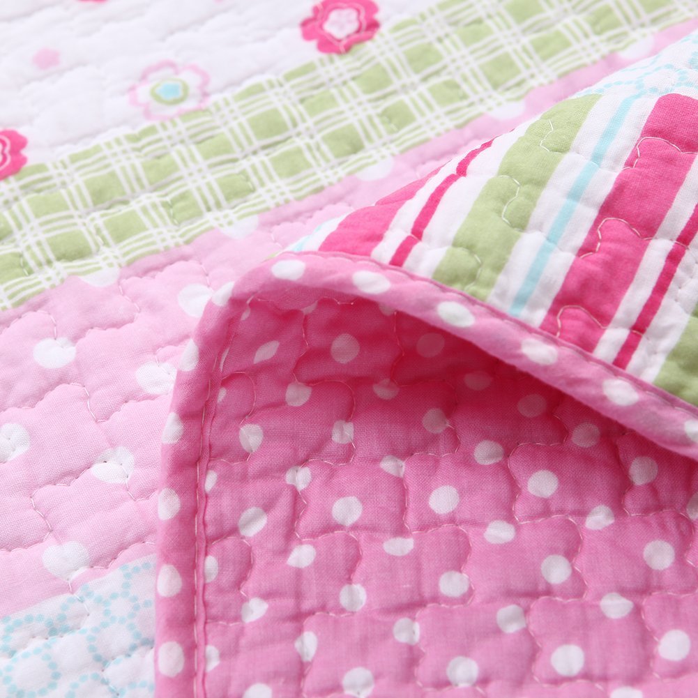 Cozy Line Home Fashions Soft Bright Greta Pastel Design Girl 100% Cotton Reversible Quilt Bedding Set, Coverlet, Bedspread (Queen - 3 Piece)