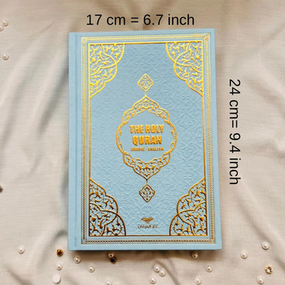 Decoret English Translate Thermo Leather Covered Quran, Tafta Prayer Mat and Breads Set |Quran Size:8x5.5x1.2 İnch / 20x14x3cm | Great Ramadan Gifts for Muslim Men and Women Gift(Blue, 1 Sets)